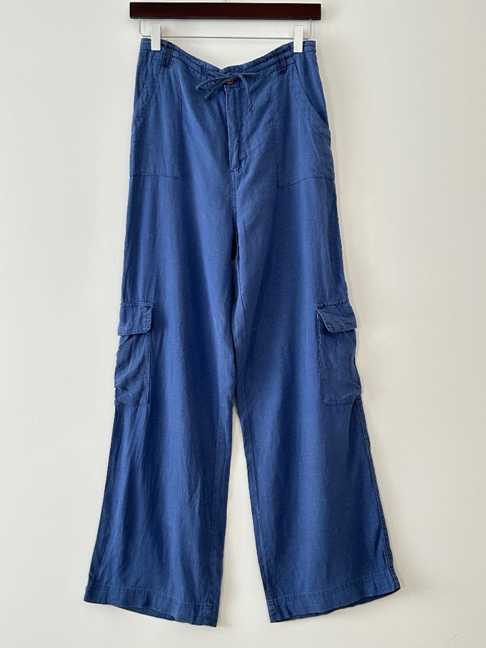 Sincerely Jules Blue Linen Blend Wide Leg Drawstring Cargo Pants